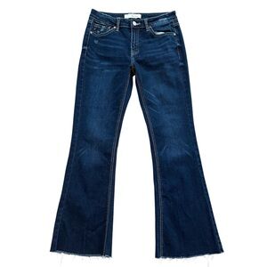 KanCan Heidi Mid-Rise Flare Jeans Dark Wash Raw Hem Stretch Everyday Size 27